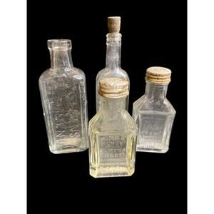 Lot of 4 Vintage Clear Glass Bottles Sloans Linament Hinds Honey